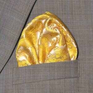 Gascoigne Pocket Square Yellow White Paisley GZG Men's